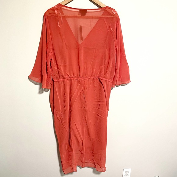 City Chic Drawn Up Ruched Red Chiffon Dress BRAND NEW Semi Sheer Size 16 - Picture 2 of 6